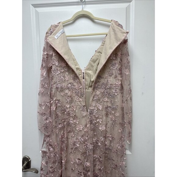 Mac Duggal Size 10 Pink 70224 Floral Applique Long Sleeve Illusion Gown Dress - Picture 9 of 12